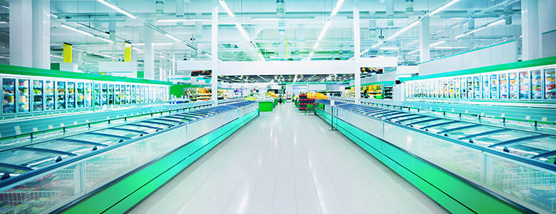 Waxed grocery store flooring.
